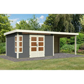 Abri de jardin en bois massif gris terre 8,88m² Kastorf 7 avec appentis 320cm et paroi arrière – Karibu Ma boutique